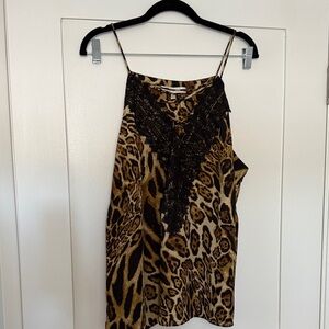 Wayf Brown Leopard Print Top with Black Lace